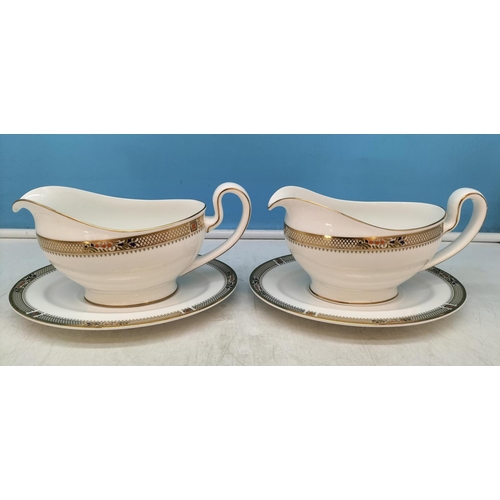 648 - Minton China 'Caliph' Pattern Tableware to include Gravy Boats, Cream Jugs, Ash Tray, Rimmed Bowls, ... 