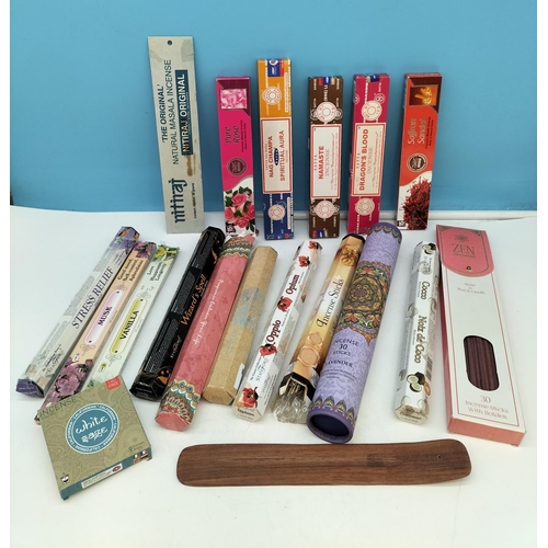 218 - Collection of Mixed Scent Incense Burning Sticks plus Wooden Stand.