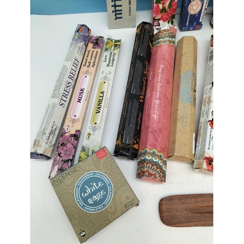 218 - Collection of Mixed Scent Incense Burning Sticks plus Wooden Stand.