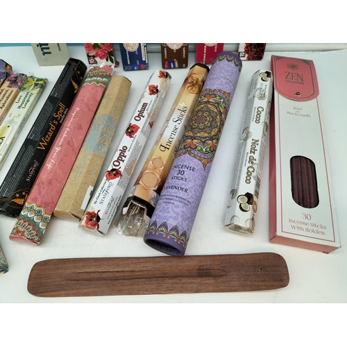 218 - Collection of Mixed Scent Incense Burning Sticks plus Wooden Stand.