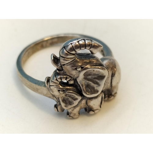 92 - Silver 925 Elephant Design Ring. Size N.