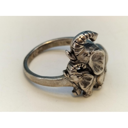 92 - Silver 925 Elephant Design Ring. Size N.