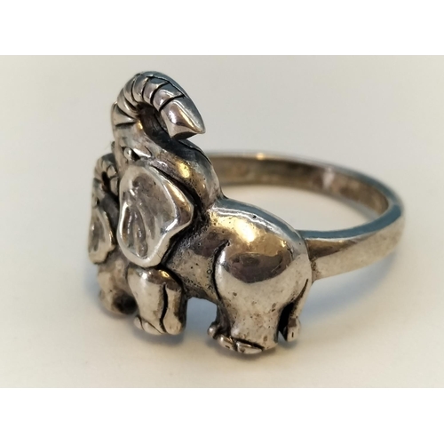92 - Silver 925 Elephant Design Ring. Size N.