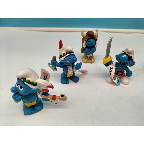 185 - Collection of Schleich Smurf Figures (10) to include Cowboys, Indians and Pirates. Some with Tags.