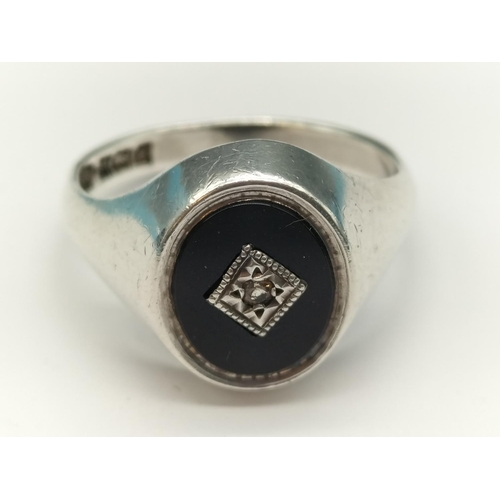233 - Birmingham Hallmarked Gents Onyx and Diamond Pinky Ring.