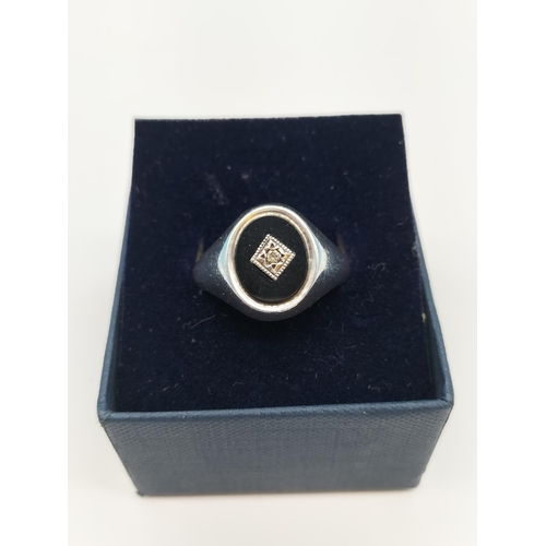 233 - Birmingham Hallmarked Gents Onyx and Diamond Pinky Ring.