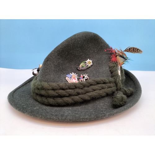243 - German/Swiss Alpine Hat with Badges. Size 57.