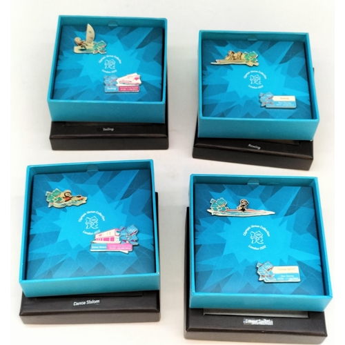 249 - Boxed London 2012 Olympic Venues Collection Pin Badges (4) to include Rowing, Sailing, Canoe Slalom ... 
