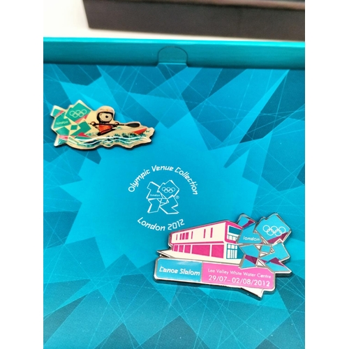 249 - Boxed London 2012 Olympic Venues Collection Pin Badges (4) to include Rowing, Sailing, Canoe Slalom ... 