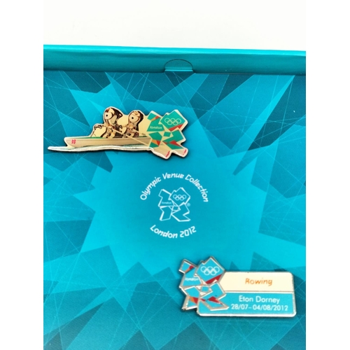 249 - Boxed London 2012 Olympic Venues Collection Pin Badges (4) to include Rowing, Sailing, Canoe Slalom ... 