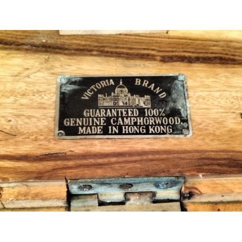 30 - Victoria Brand 100% Camphorwood Chest with Oriental Carved Design. Damage to Corner and Lock Require... 