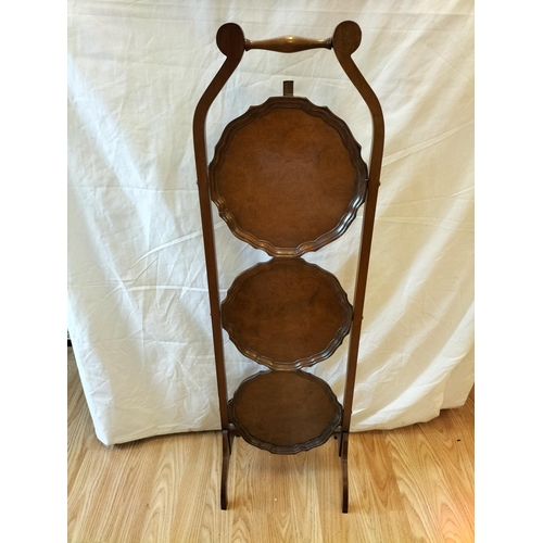 51 - Wooden Foldable 3 Tier Cake Stand. 1 Tray A/F. 95cm Tall. Collection Only.