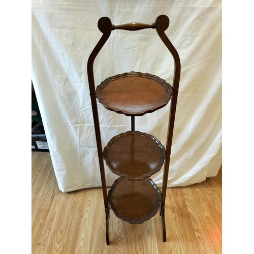 51 - Wooden Foldable 3 Tier Cake Stand. 1 Tray A/F. 95cm Tall. Collection Only.