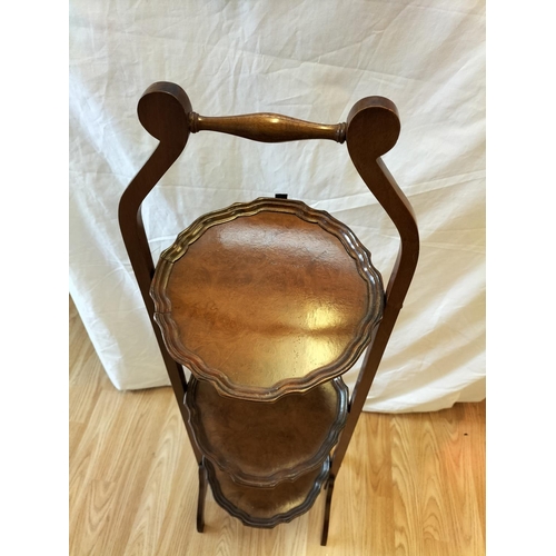 51 - Wooden Foldable 3 Tier Cake Stand. 1 Tray A/F. 95cm Tall. Collection Only.