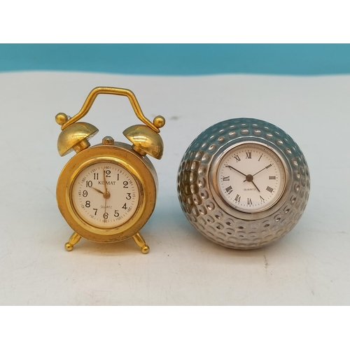 210A - Kismet Mini Alarm Clock plus Metal Golf Ball Bedside Clock 4cm Diameter.