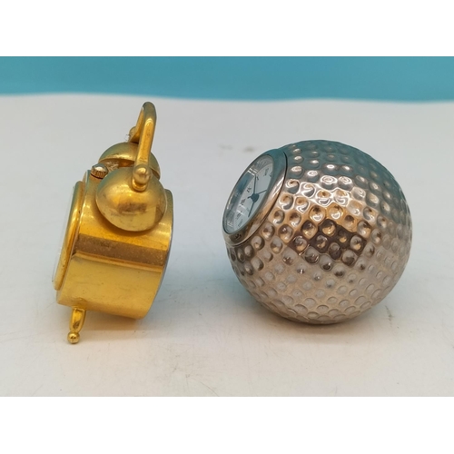210A - Kismet Mini Alarm Clock plus Metal Golf Ball Bedside Clock 4cm Diameter.