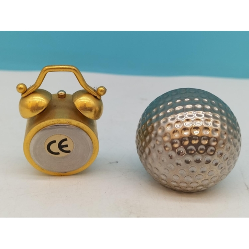 210A - Kismet Mini Alarm Clock plus Metal Golf Ball Bedside Clock 4cm Diameter.