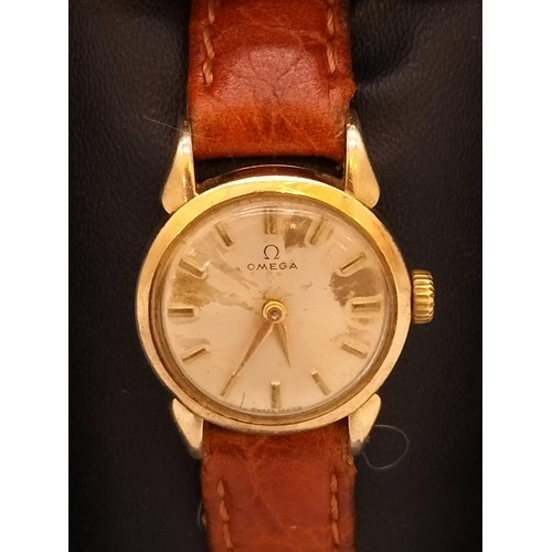 85A - Omega Ladies Watch with Leather Strap W/O. Some Rubbing to Dial.