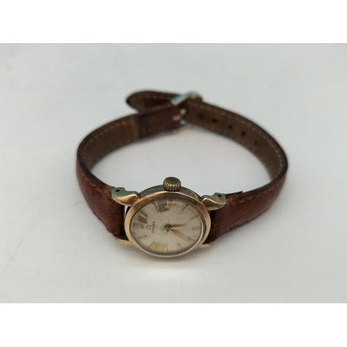 85A - Omega Ladies Watch with Leather Strap W/O. Some Rubbing to Dial.