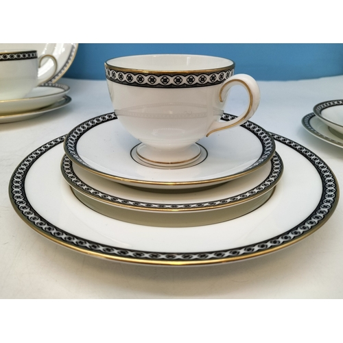 210 - Wedgwood China 'Ulander Black' Trios (4) plus Lunch Plates (4)