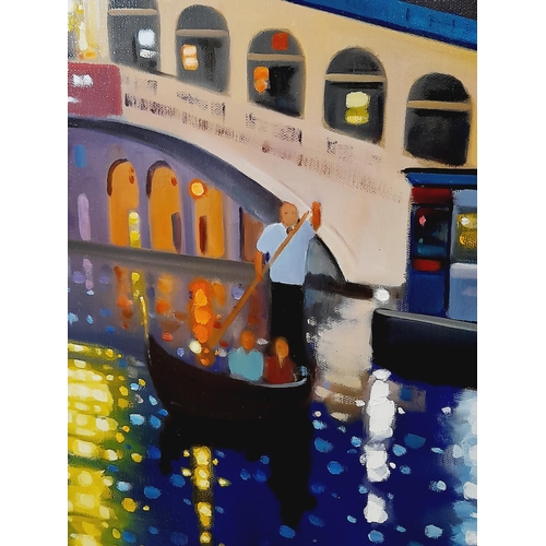 184 - Original Oil on Canvas Framed ' Rialto Night' by Neil Dawson with Original Castle Galleries Paperwor... 