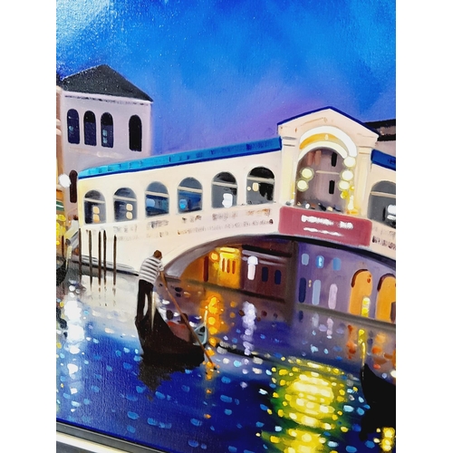 184 - Original Oil on Canvas Framed ' Rialto Night' by Neil Dawson with Original Castle Galleries Paperwor... 