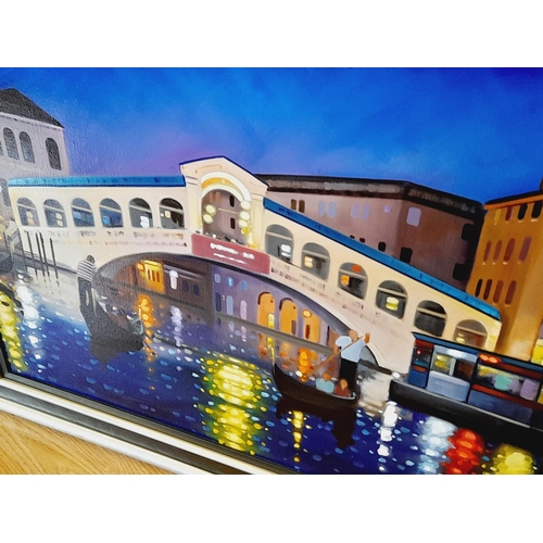 184 - Original Oil on Canvas Framed ' Rialto Night' by Neil Dawson with Original Castle Galleries Paperwor... 