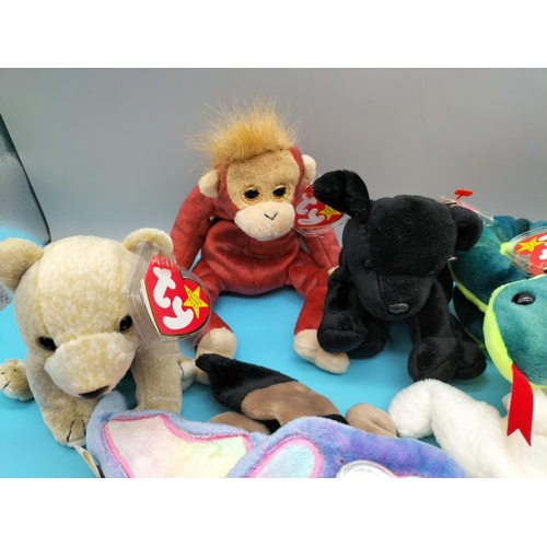 119 - 10 x TY Beanie Babies (1995-2000) to include 1995 'Ringo' and 'Claude the Crab' 1996.