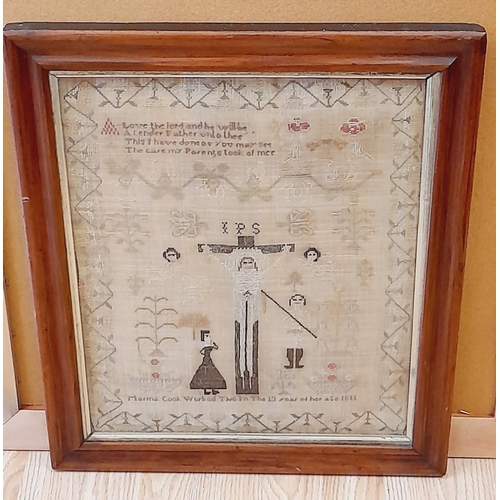 15 - Framed Early 18th Century Georgian Stitch Work Sample by 'Marina Cook  Work This In The 13 Year of H... 