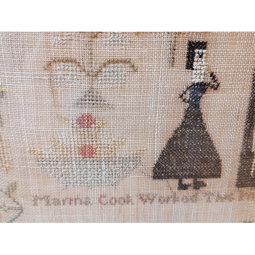 15 - Framed Early 18th Century Georgian Stitch Work Sample by 'Marina Cook  Work This In The 13 Year of H... 