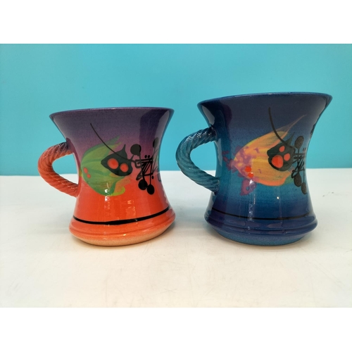 178 - Richard Godfrey Studio Pottery Abstract 10cm Mugs. One Signed to Base.