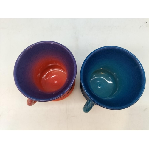 178 - Richard Godfrey Studio Pottery Abstract 10cm Mugs. One Signed to Base.