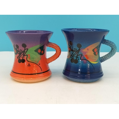 178 - Richard Godfrey Studio Pottery Abstract 10cm Mugs. One Signed to Base.