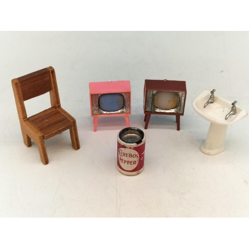 181 - Collection of Dolls House Items to include TV's, Chair, Sink, Toilet, etc.