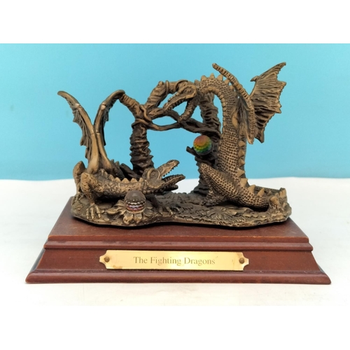 188 - Tudor Mint Myth and Magic 'The Fighting Dragons' Figure on Plinth. 12cm High, 16cm x 12cm.