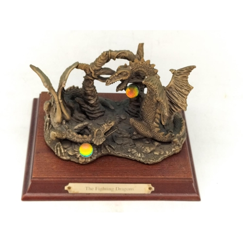 188 - Tudor Mint Myth and Magic 'The Fighting Dragons' Figure on Plinth. 12cm High, 16cm x 12cm.