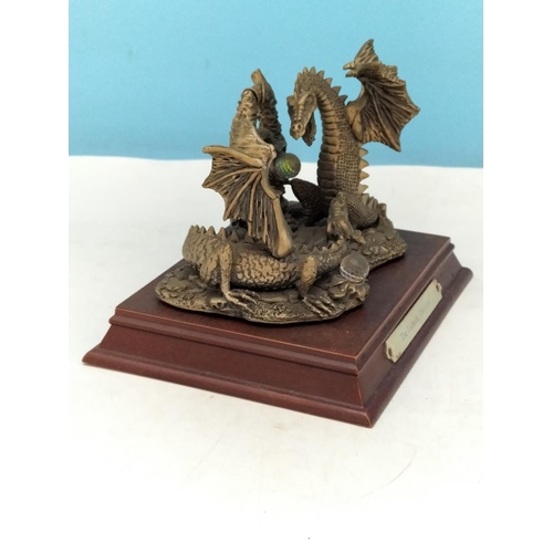 188 - Tudor Mint Myth and Magic 'The Fighting Dragons' Figure on Plinth. 12cm High, 16cm x 12cm.