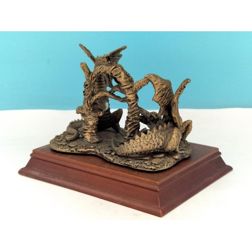 188 - Tudor Mint Myth and Magic 'The Fighting Dragons' Figure on Plinth. 12cm High, 16cm x 12cm.