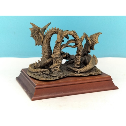 188 - Tudor Mint Myth and Magic 'The Fighting Dragons' Figure on Plinth. 12cm High, 16cm x 12cm.