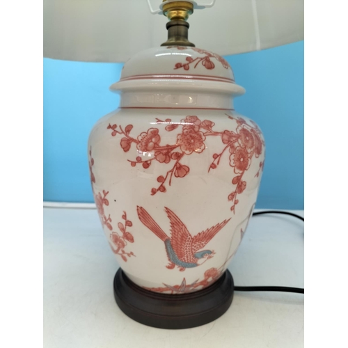 189 - Mandarin Arts Ltd Chinese White Porcelain Lamp with Hand Painted Birds in Prunus Tree Pattern. 55cm ... 