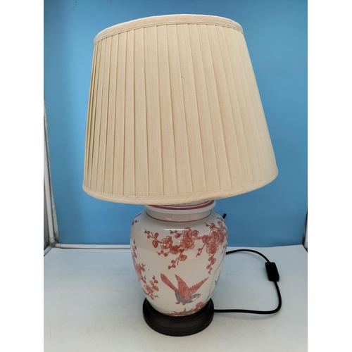 189 - Mandarin Arts Ltd Chinese White Porcelain Lamp with Hand Painted Birds in Prunus Tree Pattern. 55cm ... 