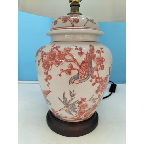 189 - Mandarin Arts Ltd Chinese White Porcelain Lamp with Hand Painted Birds in Prunus Tree Pattern. 55cm ... 