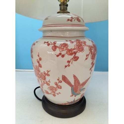 189 - Mandarin Arts Ltd Chinese White Porcelain Lamp with Hand Painted Birds in Prunus Tree Pattern. 55cm ... 
