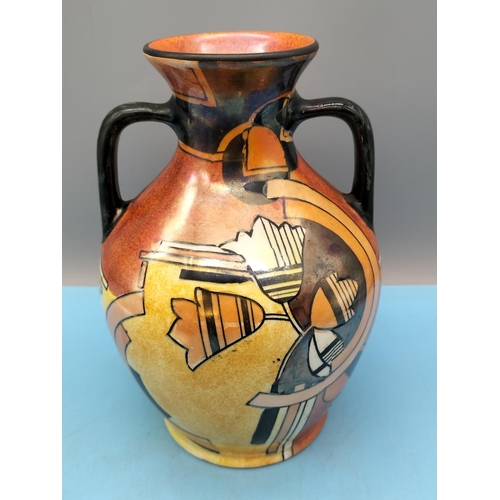 190 - Royal Winton Grimwades Twin Handled Pearl Lustre Vase with Hand Painted Decoration. 19cm High.