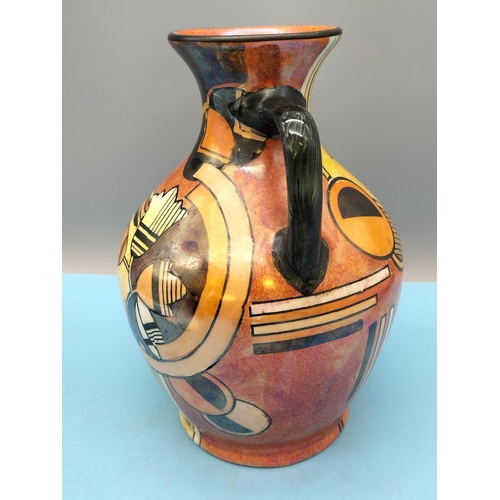 190 - Royal Winton Grimwades Twin Handled Pearl Lustre Vase with Hand Painted Decoration. 19cm High.