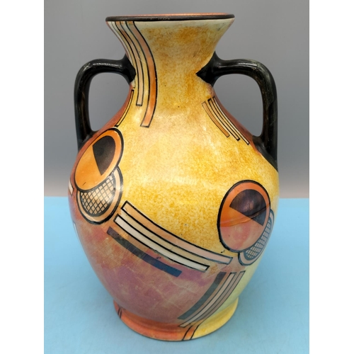 190 - Royal Winton Grimwades Twin Handled Pearl Lustre Vase with Hand Painted Decoration. 19cm High.