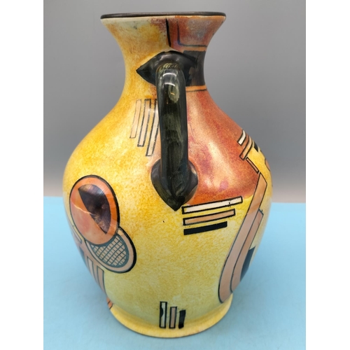 190 - Royal Winton Grimwades Twin Handled Pearl Lustre Vase with Hand Painted Decoration. 19cm High.