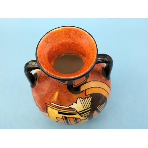 190 - Royal Winton Grimwades Twin Handled Pearl Lustre Vase with Hand Painted Decoration. 19cm High.