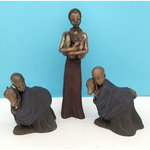 197 - 2003 Soul Journeys Maasai Figures (3) to include 12321 Marked Girl Holding 3 Calabashs to Base but N... 