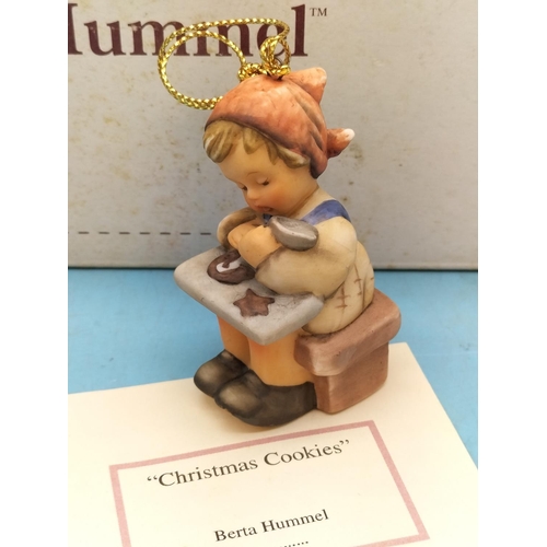 225 - Goebel Berta Hummel 7.5cm Christmas Decorations (3), 'Stocking For Dolly', 'Fresh Christmas Tree' an... 